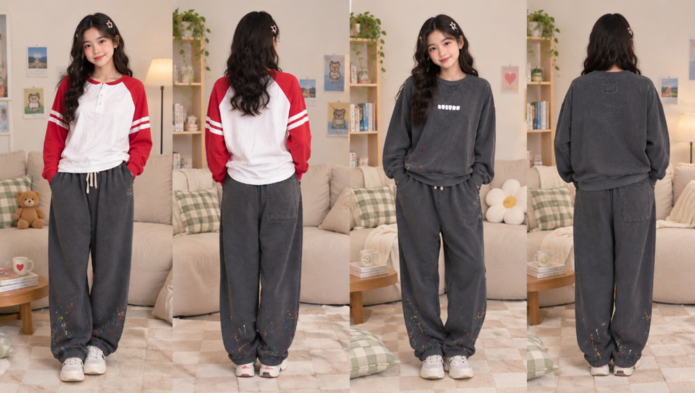 Nununu Graphite Splash of Color Deconstructed Sweatshirt Sweatpants Set 3pc Sz 8
